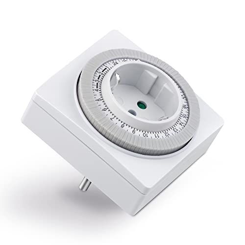 conecto Timer mechanisch voor het stopcontact, 24 uur timer, 96 schakelsegmenten, schakelaar voor aan/auto, IP20, 3500 watt, wit