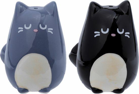 Puckator Katten Peper & Zout Stel - Keramiek - Grijs - Cadeau Setje