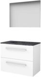 Basic-Line Basic 46 Badkamermeubelset - 80 x 46 cm - Met Grepen - 2 Lades - Hardstenen Wastafel - 1 Kraangat - Spiegel - Ice White