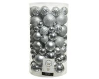 Decoris onbreekbare kerstballenmix van kunststof, koker van 100 stuks, zilver