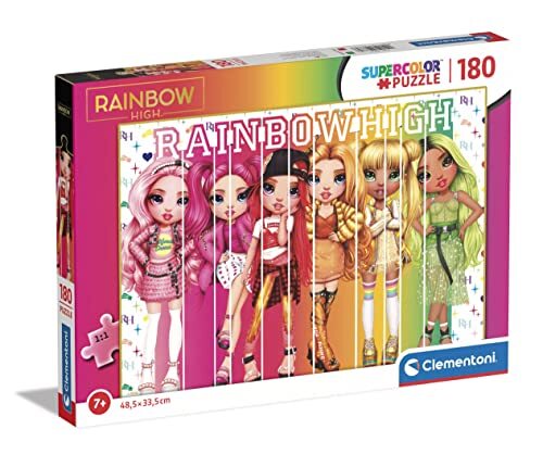 Clementoni Rainbow High Supercolor High-180 stukjes, Made in Italy, 7 jaar, cartoon-puzzel, meisjes, meerkleurig, medium, 29775