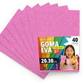 OFITURIA EVA-rubber met glitter voor creatief handwerk, glanzende schuimplaten voor doe-het-zelf, schoolprojecten, decoratieve kunst, scrapbooking, 20 x 30 cm (glitterroze, 40 stuks)