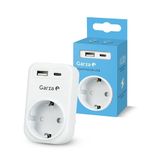 Garza - 3-in-1 stopcontactadapter met 1 Schuko-stopcontact + 1 USB-A QC3.0 + 1 USB-C PD20 W, snel opladen 20 W, kinderbeveiliging, 3680 W, draagbaar en veilig - Wit