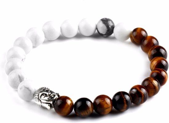 Fako BijouxÂ® - Buddha Armband - Classic - Tijgeroog/Wit