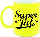 Bellatio Decorations Super juf cadeau mok 330 ml - neon geel