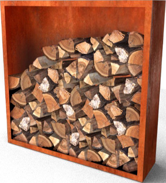 Geroba Egura Cortenstaal Houtopslag met achterwand Lengte: 1500 Breedte: 385 Hoogte: 1500 mm