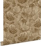 ESTAhome behang geborduurd bloemmotief kakigroen - 50 x 900 cm - 132388