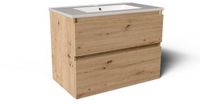 Saniclass Prime Vita Badkamermeubelset - 80x46x60cm - keramische wastafel glans wit - 1 wasbak - 1 kraangat - 2 lades - mat eiken rustiek