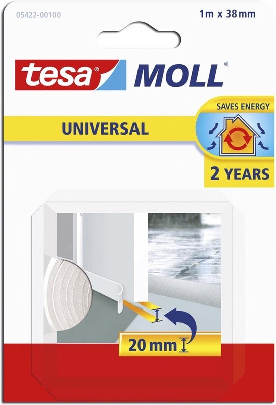 tesa Tesamoll universele deurvloerafdichting zacht schuim wit 1 m/38 mm/2 mm/stopt tocht