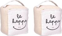 Giftdecor Deurstopper - 2x - 1 kilo - beige - canvas - Be happy