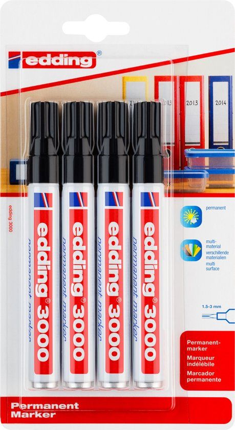 edding 3000 Permanent Marker - Zwart - 4 Stuks