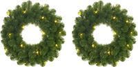 Mica Decorations Set van 2x stuks groene verlichte kerstkransen/deurkransen met 30 LEDS 60 cm