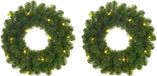 Mica Decorations Set van 2x stuks groene verlichte kerstkransen/deurkransen met 30 LEDS 60 cm