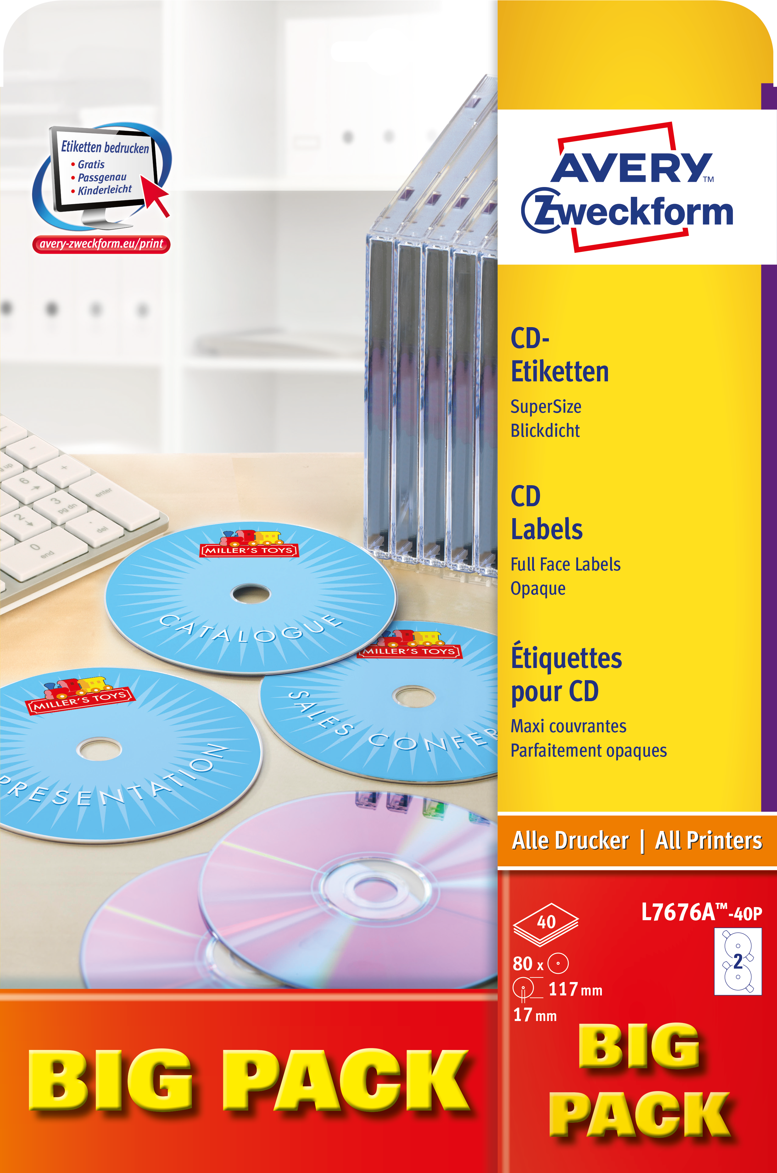 Avery CD/DVD Labels, wit, papier, FSC Mix Credit