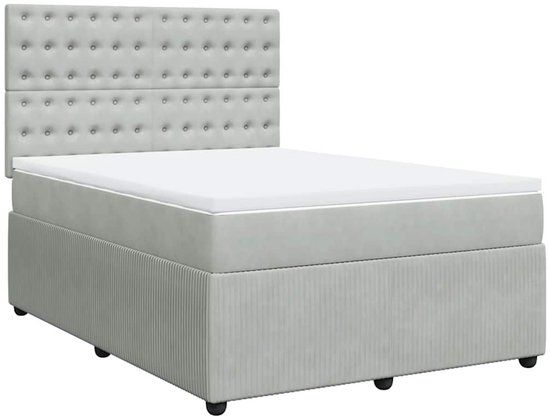 vidaXL Boxspring met matras fluweel lichtgrijs 140x200 cm