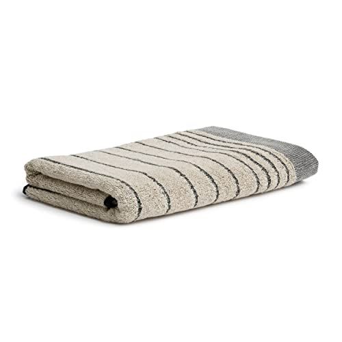 möve Eden douchehanddoek dwarsstrepen met slangzoom 80 x 150 cm van 80% katoen / 20% linnen, natuurlijk/zwart