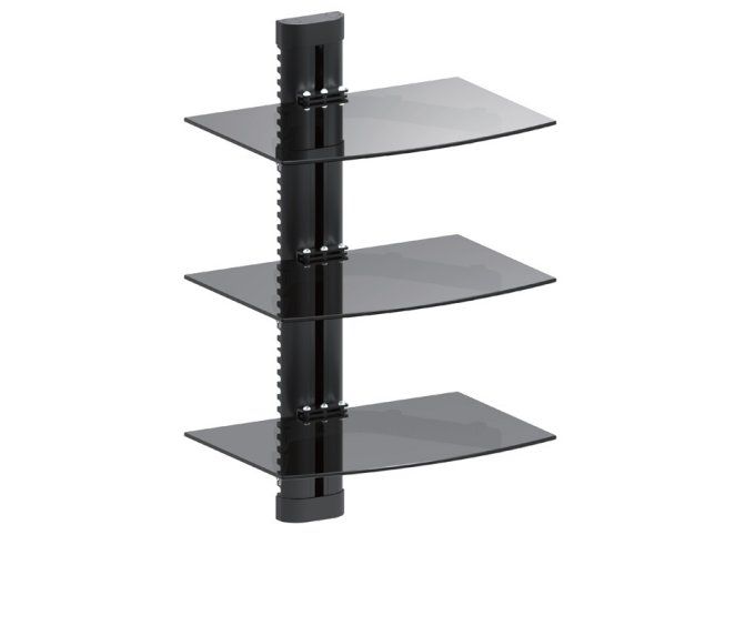 Maclean MC-664 AV Stand Shelf - Black, Aluminum/Glass, Universal, 8kg Max.