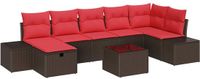 vidaXL - Bankstel - 5-zits - Poly Rattan - Bruin/Rood