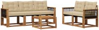 vidaXL Acacia Hout Bank Loungeset 5-zits Natuurlijk en Beige Inclusief Tafel