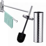 Merkloos Relaxdays Badkamerset - 2-delig - Handdoekstangen en WC-borstel - Zilver