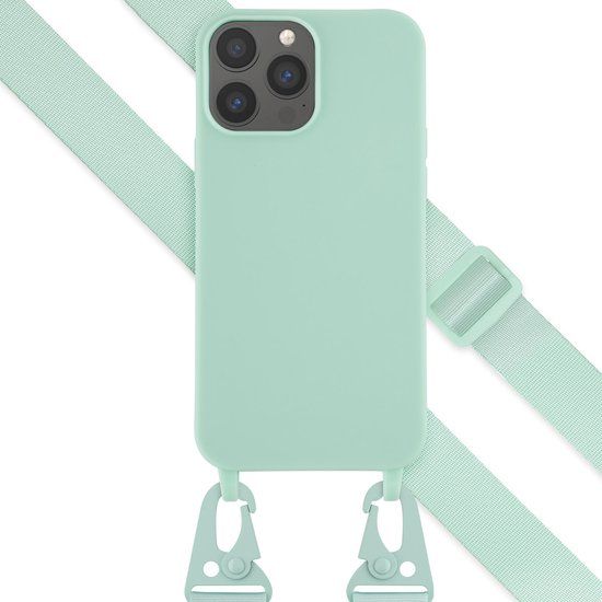 Selencia Hoesje iPhone 13 Pro Max - Siliconen hoesje met koord - Turquoise