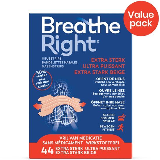 Breathe Right Neusstrips Extra Sterk Beige 44 stuks