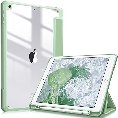 Fintie Hoes voor iPad 10.2 inch 9e Generatie 2021/8e Gen 2020 /7e Gen 2019 - [Ingebouwde Penhouder] Schokbestendige Cover met Transparant Harde Schaal Terug Beschermhoes voor iPad 10.2, (Pastel Groen)