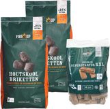 Fire-up BBQ starterspakket - houtskool briketten 10 kilo - barbecue superstarter aanmaakblokjes 34x