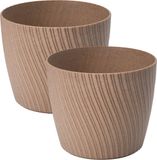Form Plastic Pot de fleurs Waves - 2x - plastique - brun clair - D17 x H14 cm - rond