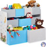 Merkloos Relaxdays Kinderkast met 9 stoffen manden - Kampvuur - 66 x 82,5 x 29,5 cm