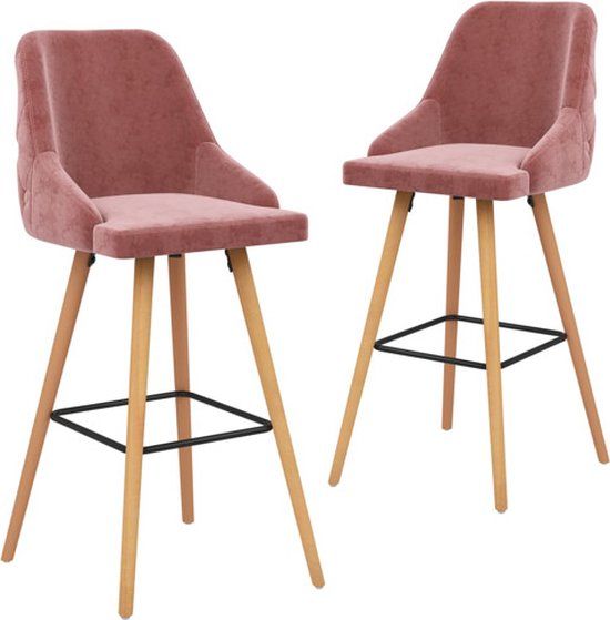 vidaXL Barkrukken - 2 stuks - Fluweel - Roze
