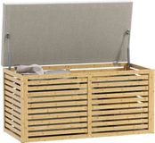 Homcom Opbergpoef - Stof met linnenlook, Bamboe - 90 x 42 x 43 cm - Grijs en naturel hout