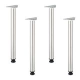 Relaxdays tafelpoten rvs, set van 4, HxØ 71 x 6 cm, meubelpoten, eettafel, bureau, metaal, verstelbare voetjes, zilver