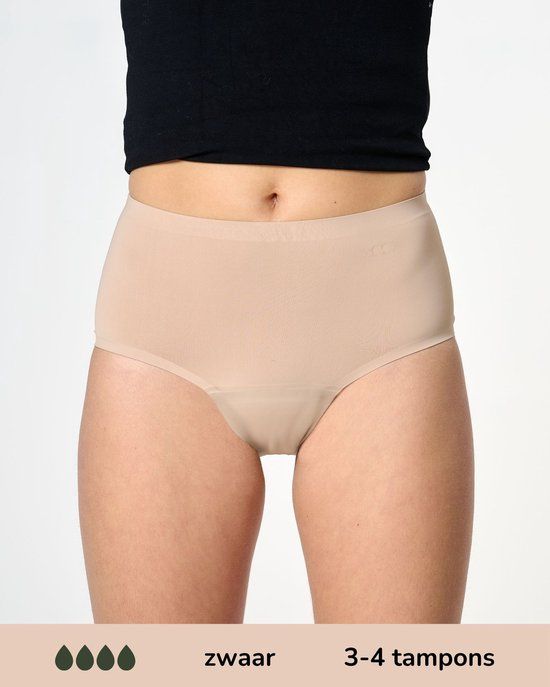 Moodies Undies Moodies menstruatie ondergoed - Seamless High Waist Hiphugger - zwaar kruisje - maat S - beige