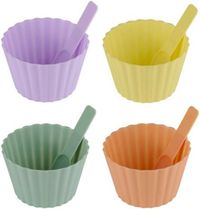 Alpina Dessert/vla/yoghurt bakje met lepel - 8x stuks - kunststof - 11 x 7 cm - verschillende kleuren