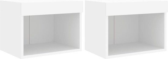 vidaXL Nachtkastjes met LED's 2 stuks wandgemonteerd wit