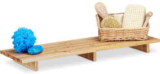 Relaxdays badrekje bamboe - badplank 70 cm breed - badkuip plank - badkuiprek - naturel
