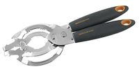Fackelmann Potopener, zachte grip anti-slip handgrepen, multifunctionele flesopener voor artritische handen, ringtrek, 25 x 10 x 2 cm, oranjegrijs en zilver