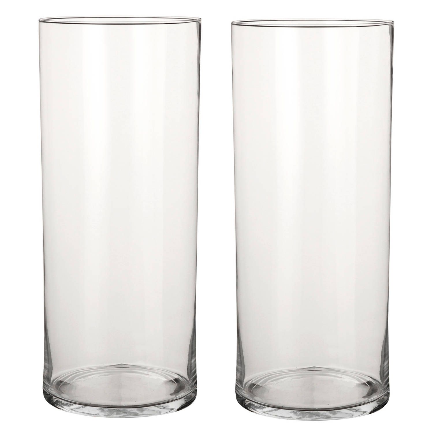 Mica Decorations 2x Ronde bloemen vaas/vazen van helder glas 48 cm - Glazen vazen transparant 2 stuks