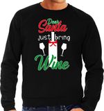 Bellatio Decorations Dear Santa just bring wine Kerst sweater / Kerst trui zwart voor heren