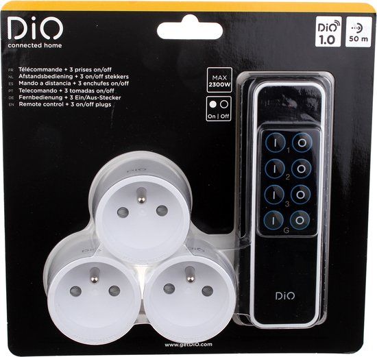 DiO First - 3 Nano-schakelstopcontacten En Afstandsbediening Met 3 Kanalen - 54895