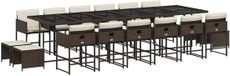 vidaXL 17-delige Tuinset met Kussens, Poly Rattan, Bruin