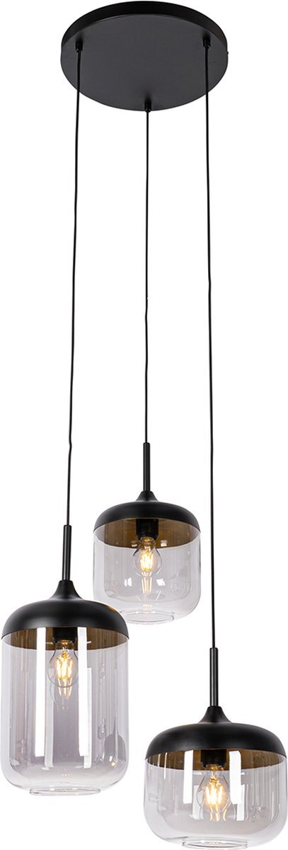 QAZQA kyan - Design Hanglamp - 3 lichts - Ø 48 cm - Grijs - Woonkamer | Slaapkamer | Keuken