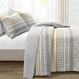 Lush Decor Nesco Stripe Omkeerbare Katoen 3-delige Quilt Set, Geel & Grijs, Full/Queen