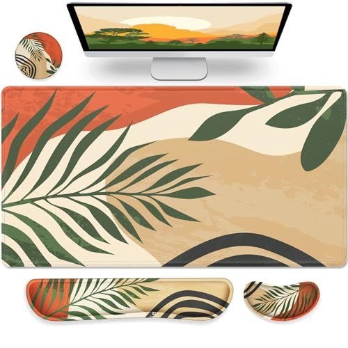Gimars XXL 3-in-1 muismat met ergonomische polssteun, gaming-muismat 800 x 300 mm, comfortabel schuimgeheugen, pijnverlichting voor gamers, kantoor, oranje Morandi