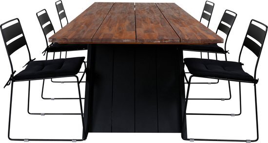 Hioshop Doory tuinmeubelset tafel 100x250cm en 6 stoel Lina zwart, naturel.