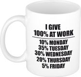 Bellatio Decorations Bol I give 100 percent at work mok / beker - werkinzet op kantoor / kantoorhumor - cadeau collega / werknemer