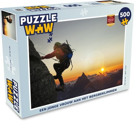 MuchoWow Puzzel Een jonge vrouw aan het bergbeklimmen - Legpuzzel - Puzzel 500 stukjes - Sinterklaas cadeautjes - Sinterklaas voor grote kinderen