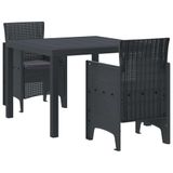 vidaXL Tuin Eettafel Set 3-delig Antraciet Polypropyleen