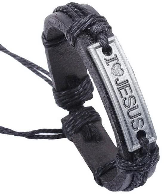 Fako Bijoux® - Armband - Leder - I Love Jesus Smal - Zwart - 8719743473935